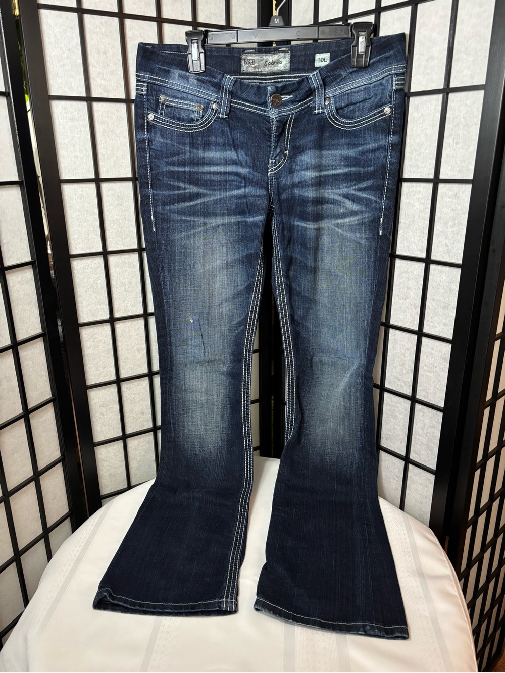 BKE Women's Dark Blue Flare Jeans - Size 30x33.5